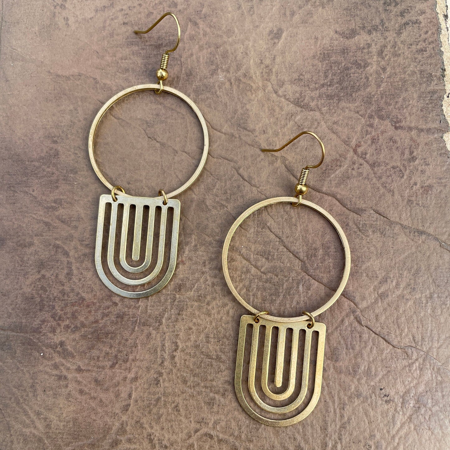 Boho Circle Brass  with Geometric Rainbow Earrings - Metal Collection