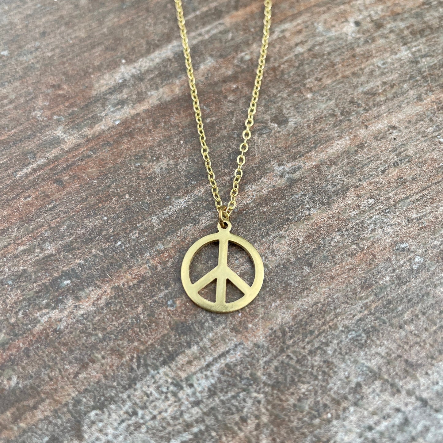 Brass Peace Sign Bohemian Necklace - Gypsy Hippie Woodstock Style