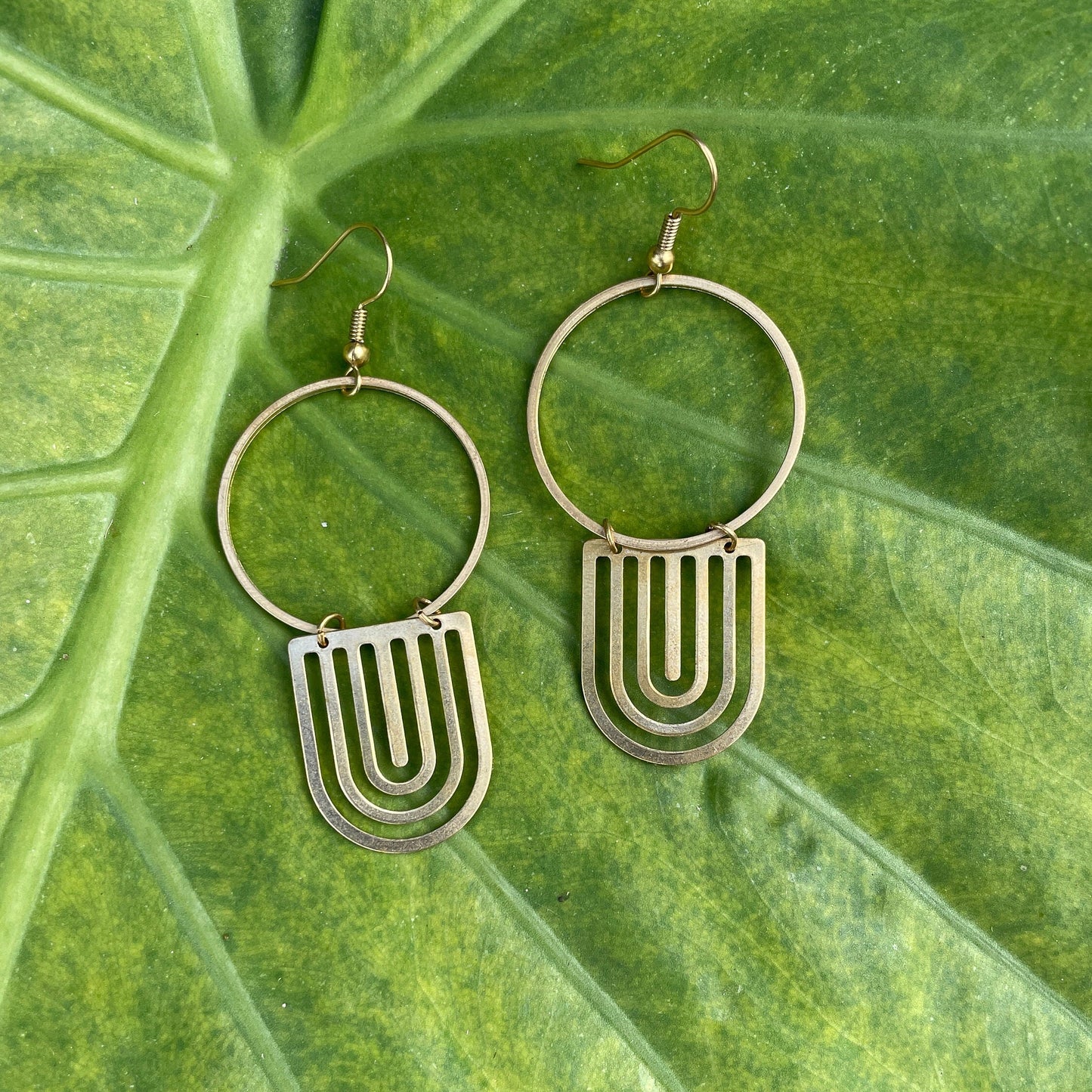 Boho Circle Brass  with Geometric Rainbow Earrings - Metal Collection