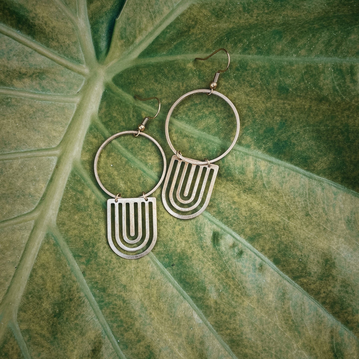 Boho Circle Brass  with Geometric Rainbow Earrings - Metal Collection
