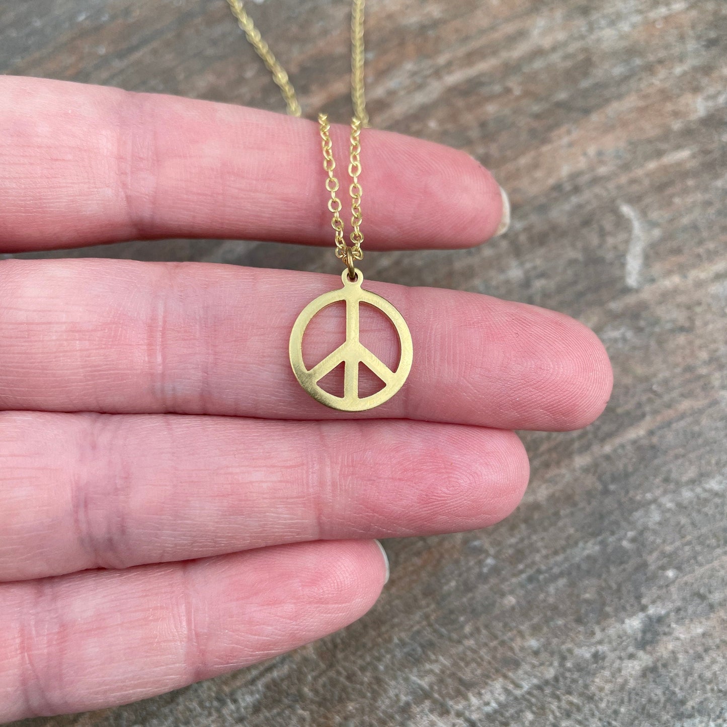 Brass Peace Sign Bohemian Necklace - Gypsy Hippie Woodstock Style