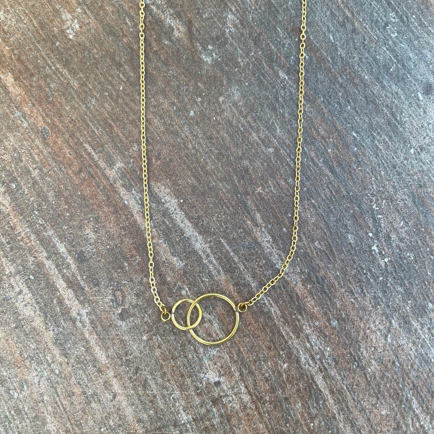 Bohemian Brass interlocked ring layering Necklace, Circles - Minimalist Necklace - 16"