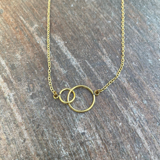 Bohemian Brass interlocked ring layering Necklace, Circles - Minimalist Necklace - 16"