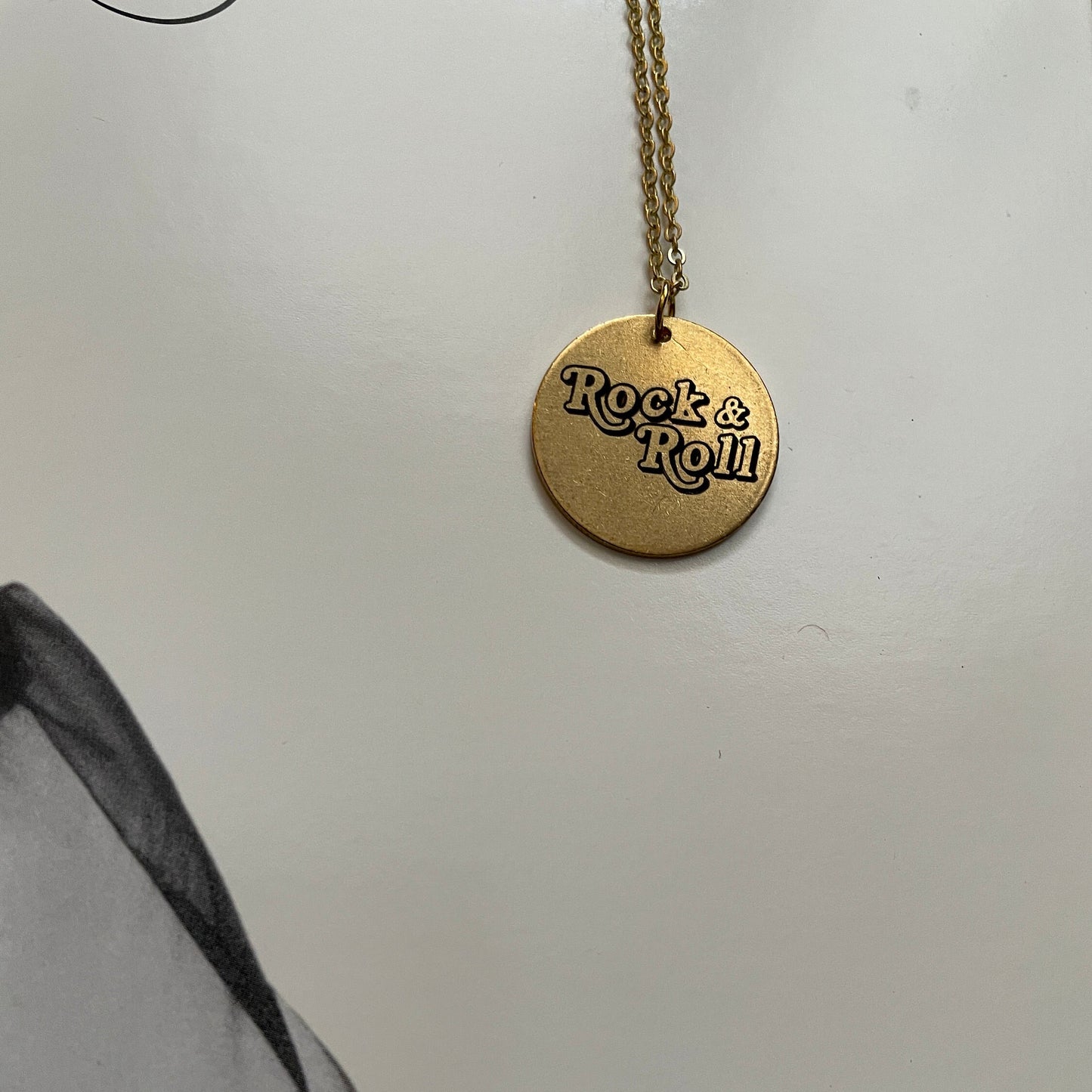 Custom Boho Rock & Roll Engraved Brass Pendant Necklace, Custom Round Disc, Rocker Chic, Music Jewelry