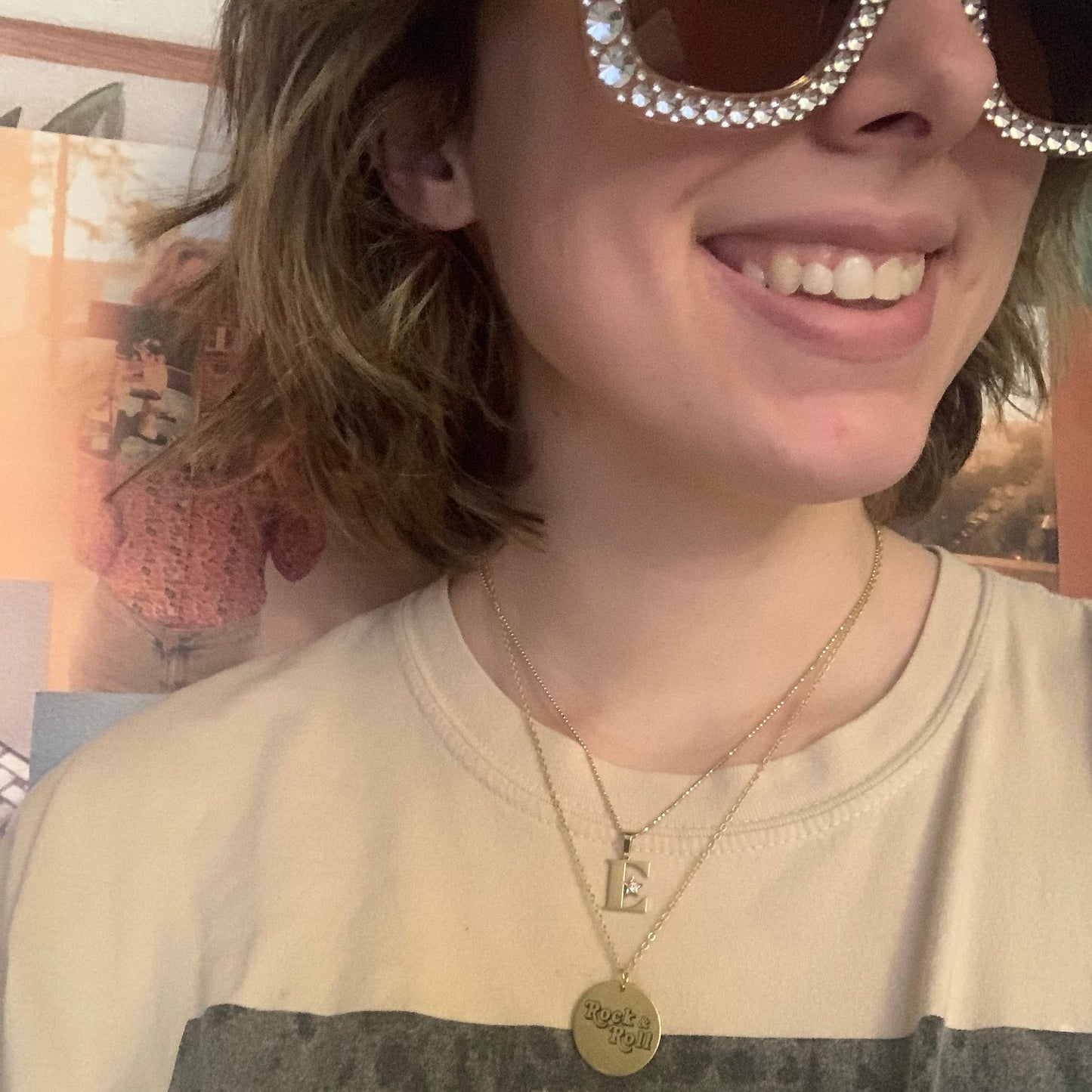 Custom Boho Rock & Roll Engraved Brass Pendant Necklace, Custom Round Disc, Rocker Chic, Music Jewelry