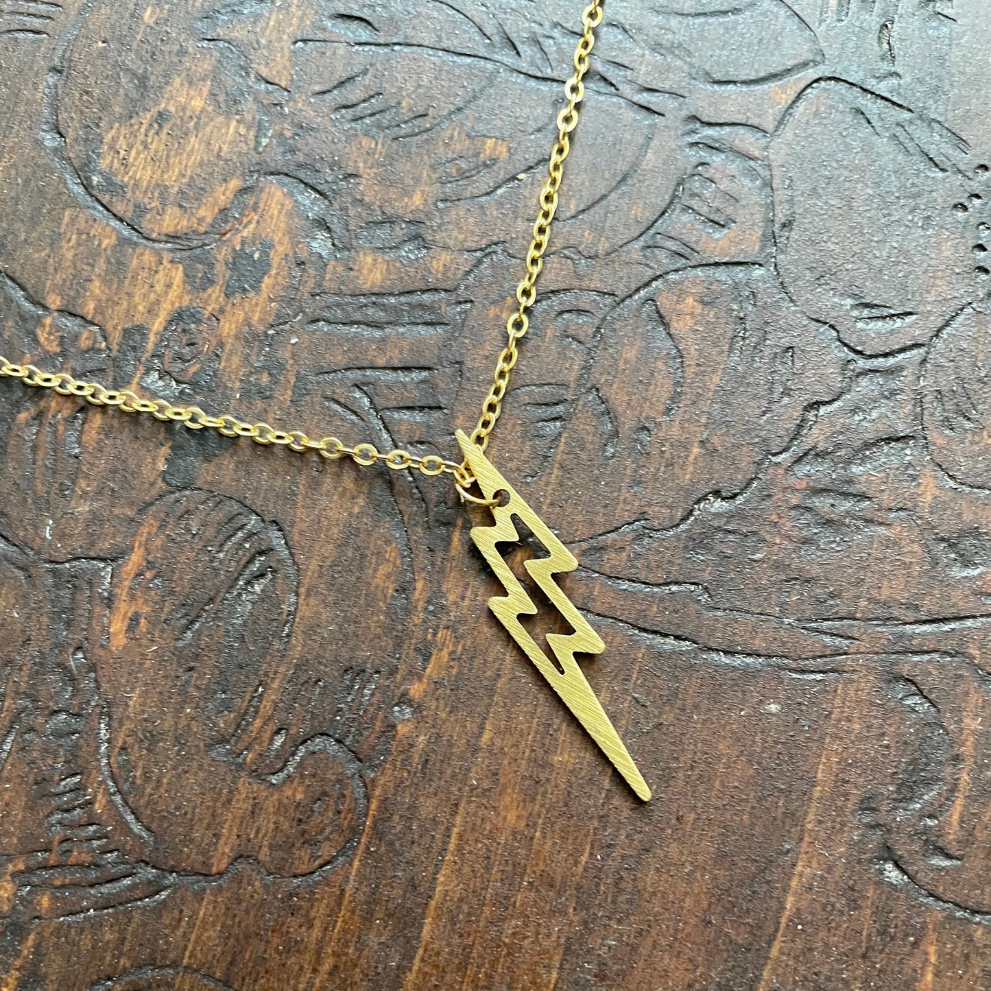 Brass Lightening Bolt Pendant Necklace, Lightening Charm, David Bowie Necklace
