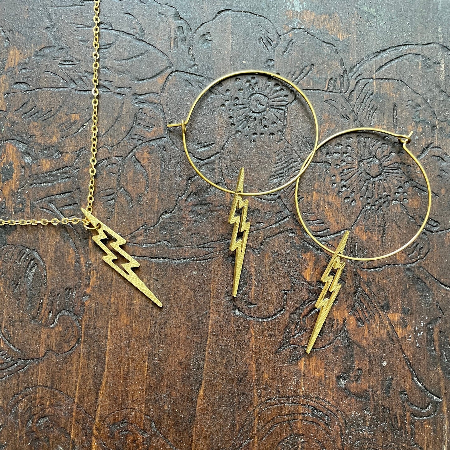 Brass Lightening Bolt Pendant Necklace, Lightening Charm, David Bowie Necklace