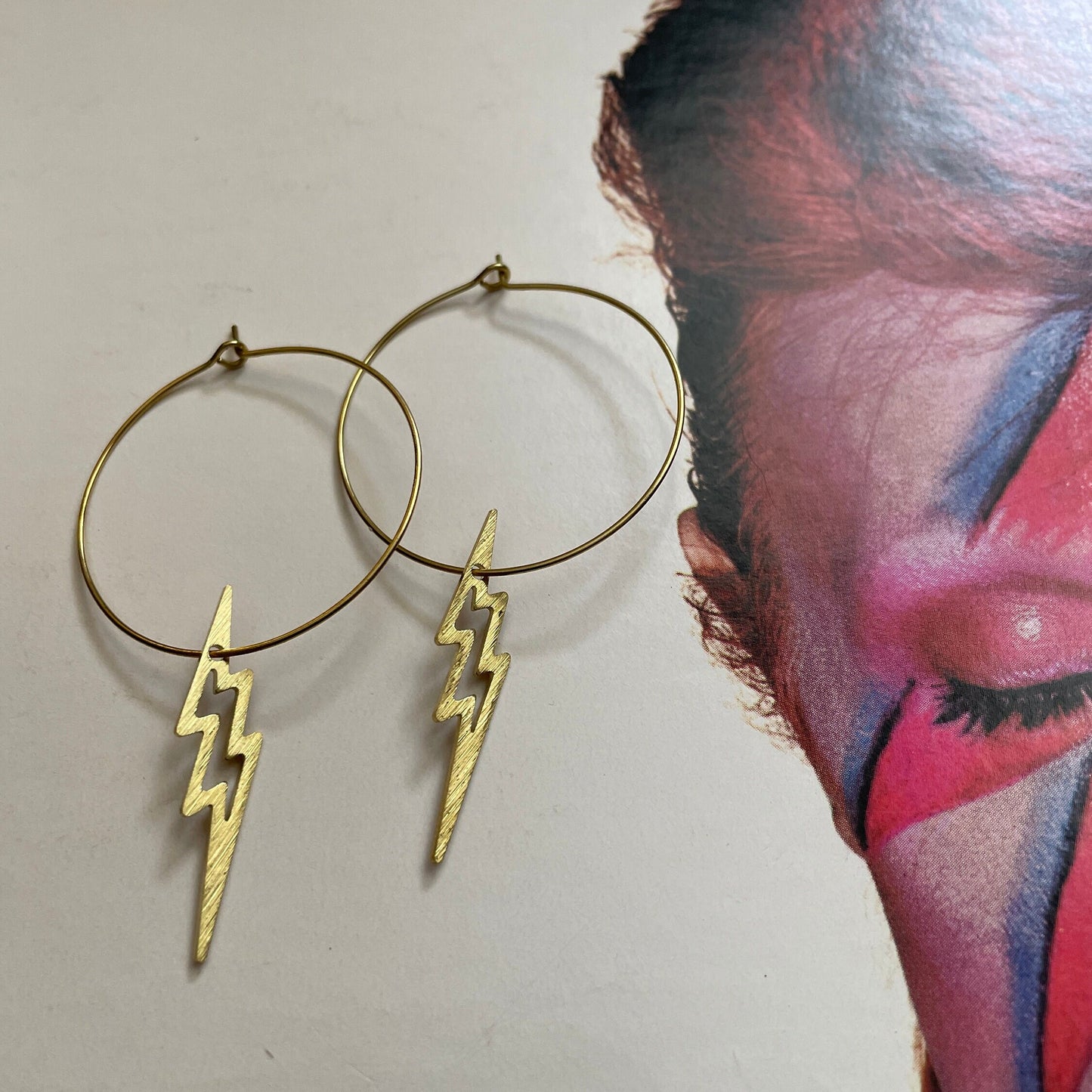 Lightening Bolt Brass Boho Hoop Earrings, Minimalist - Metal Collection - Lightening