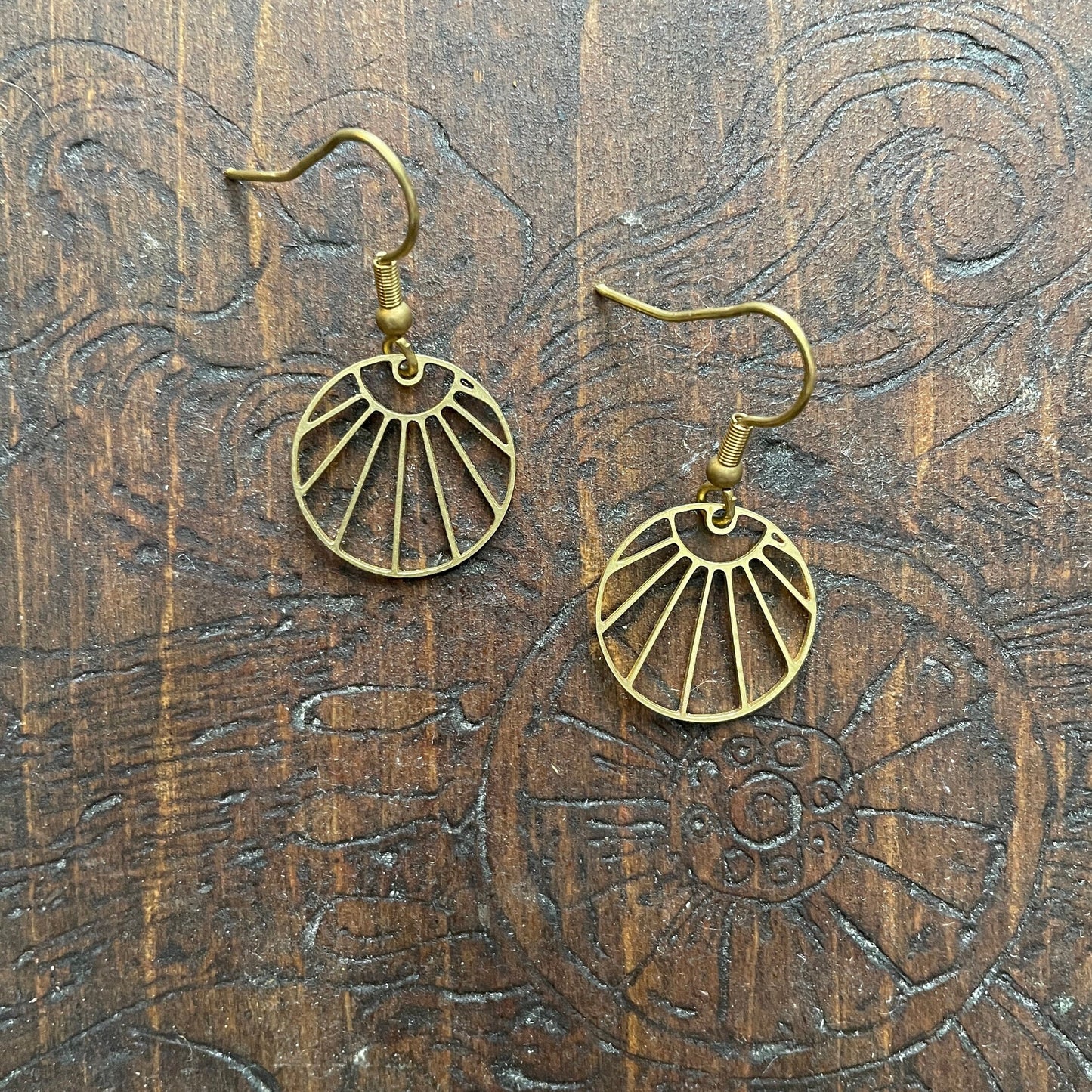 Sunburst Brass Boho Dangle Earrings, Minimalist - Metal Collection - Sun Ray