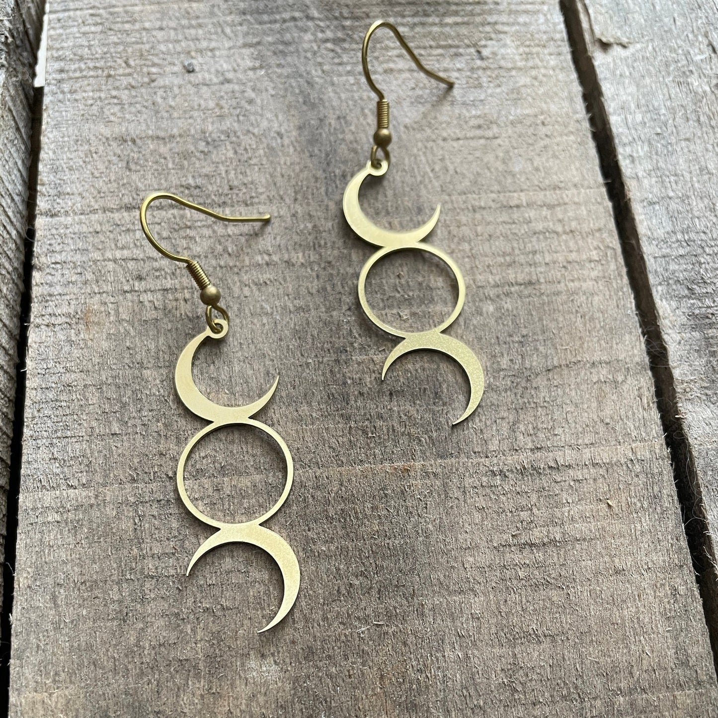 Moon Phase Brass Boho Earrings, Minimalist - Metal Collection - Moon Phase