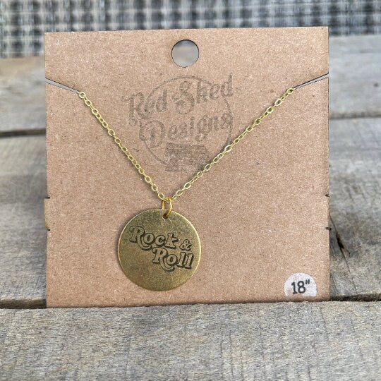 Custom Boho Rock & Roll Engraved Brass Pendant Necklace, Custom Round Disc, Rocker Chic, Music Jewelry