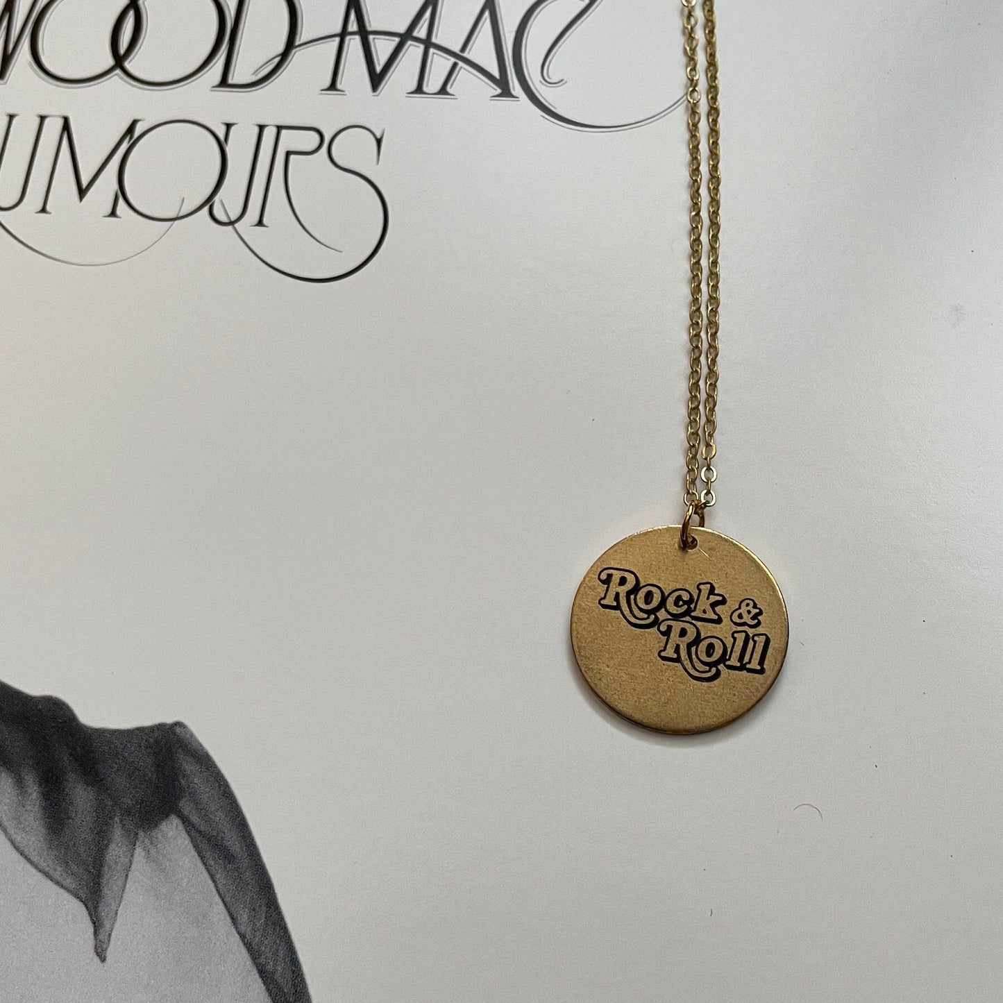 Custom Boho Rock & Roll Engraved Brass Pendant Necklace, Custom Round Disc, Rocker Chic, Music Jewelry