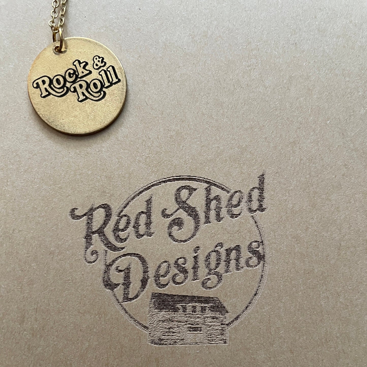 Custom Boho Rock & Roll Engraved Brass Pendant Necklace, Custom Round Disc, Rocker Chic, Music Jewelry