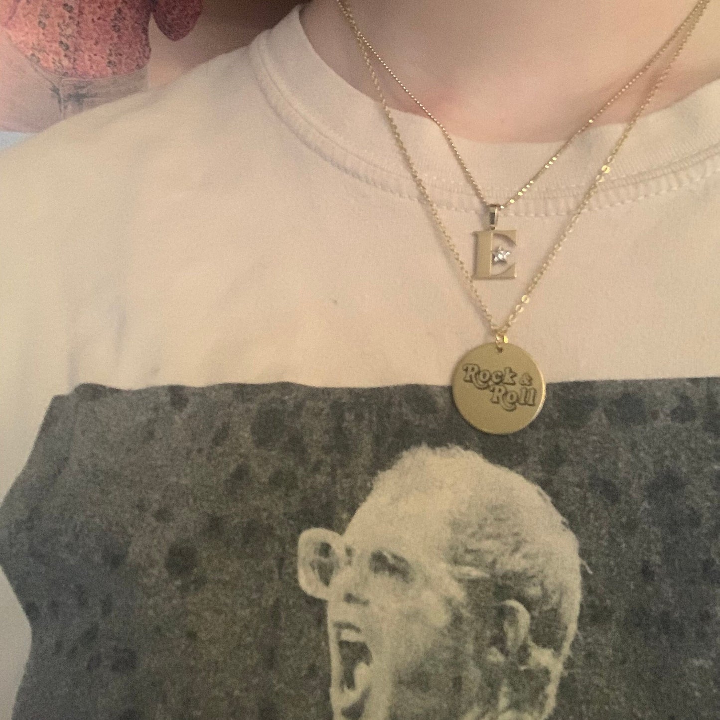 Custom Boho Rock & Roll Engraved Brass Pendant Necklace, Custom Round Disc, Rocker Chic, Music Jewelry