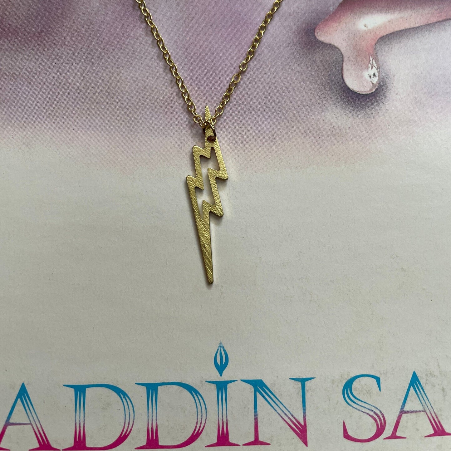 Brass Lightening Bolt Pendant Necklace, Lightening Charm, David Bowie Necklace