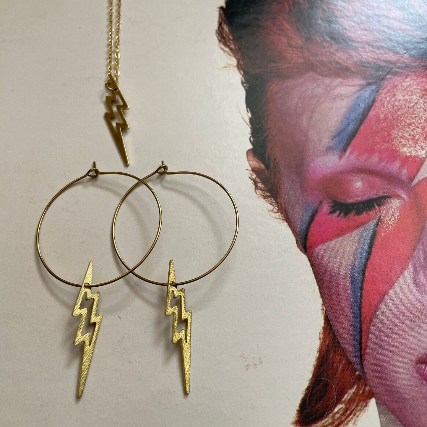 Lightening Bolt Brass Boho Hoop Earrings, Minimalist - Metal Collection - Lightening