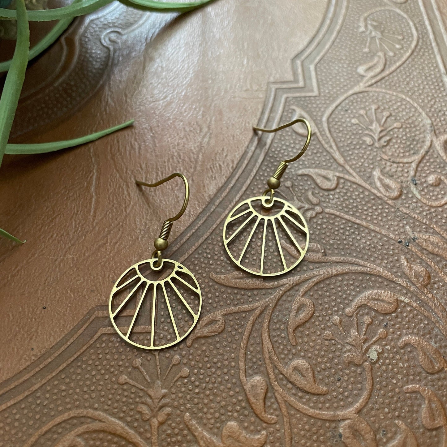 Sunburst Brass Boho Dangle Earrings, Minimalist - Metal Collection - Sun Ray