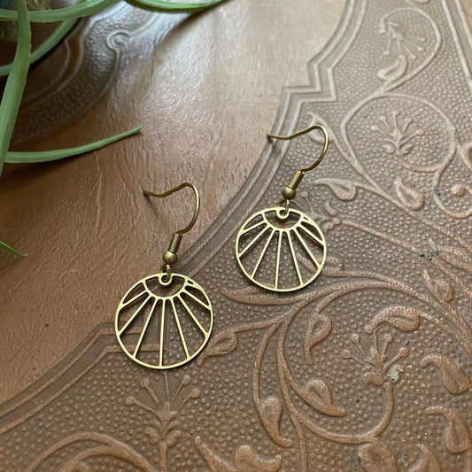 Sunburst Brass Boho Dangle Earrings, Minimalist - Metal Collection - Sun Ray