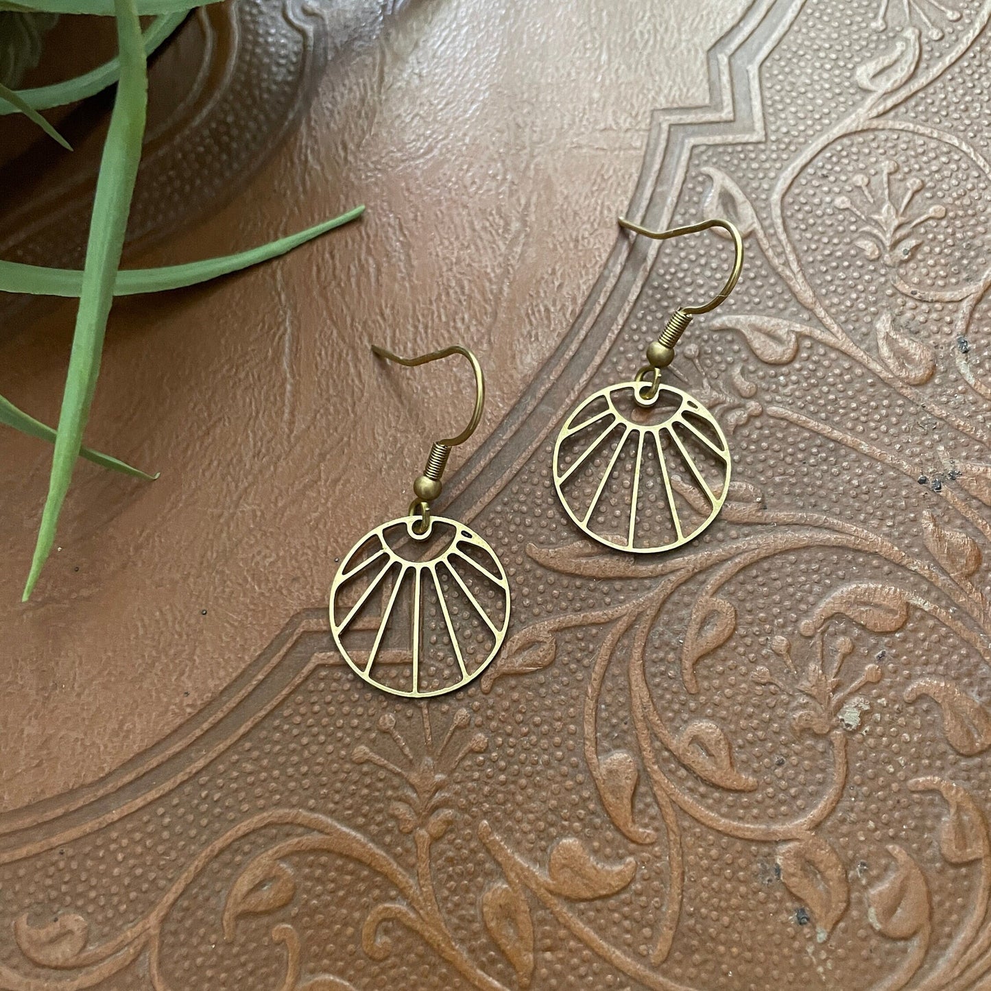 Sunburst Brass Boho Dangle Earrings, Minimalist - Metal Collection - Sun Ray