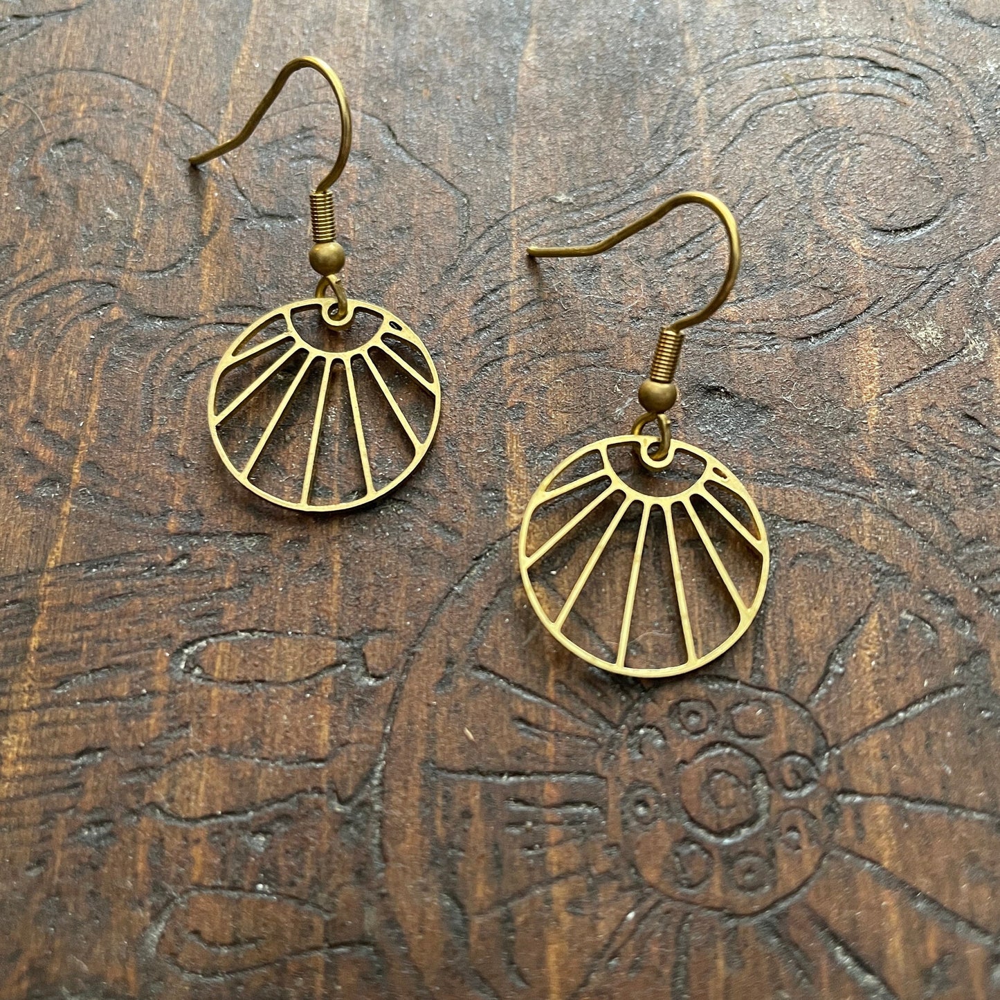 Sunburst Brass Boho Dangle Earrings, Minimalist - Metal Collection - Sun Ray