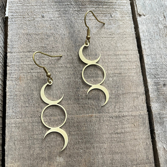 Moon Phase Brass Boho Earrings, Minimalist - Metal Collection - Moon Phase