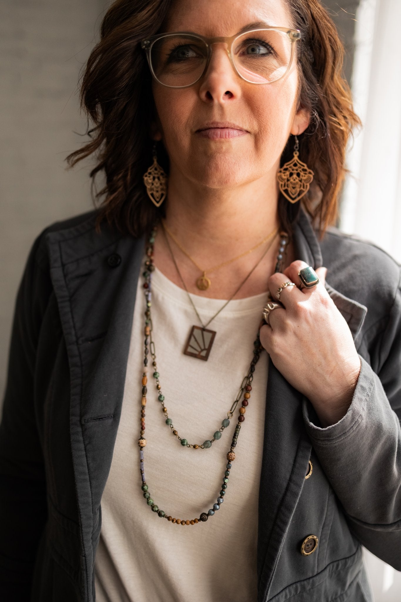 2 Layer Multi-Color Beaded Charm Necklace