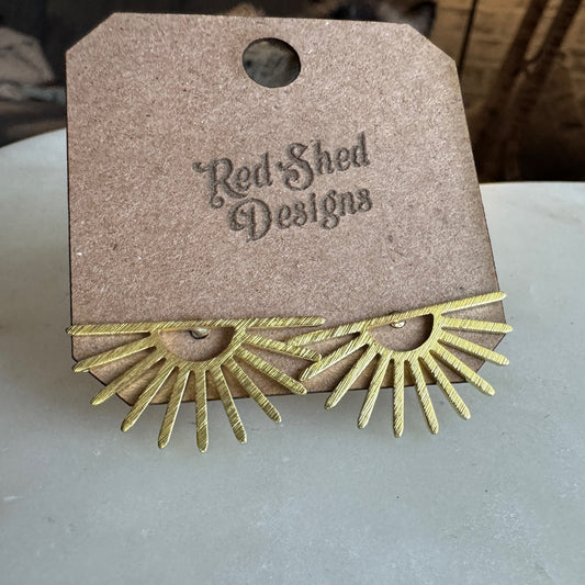 Retro Sunburst Brass Boho Stud Earrings - Sun Ray, Sun Set