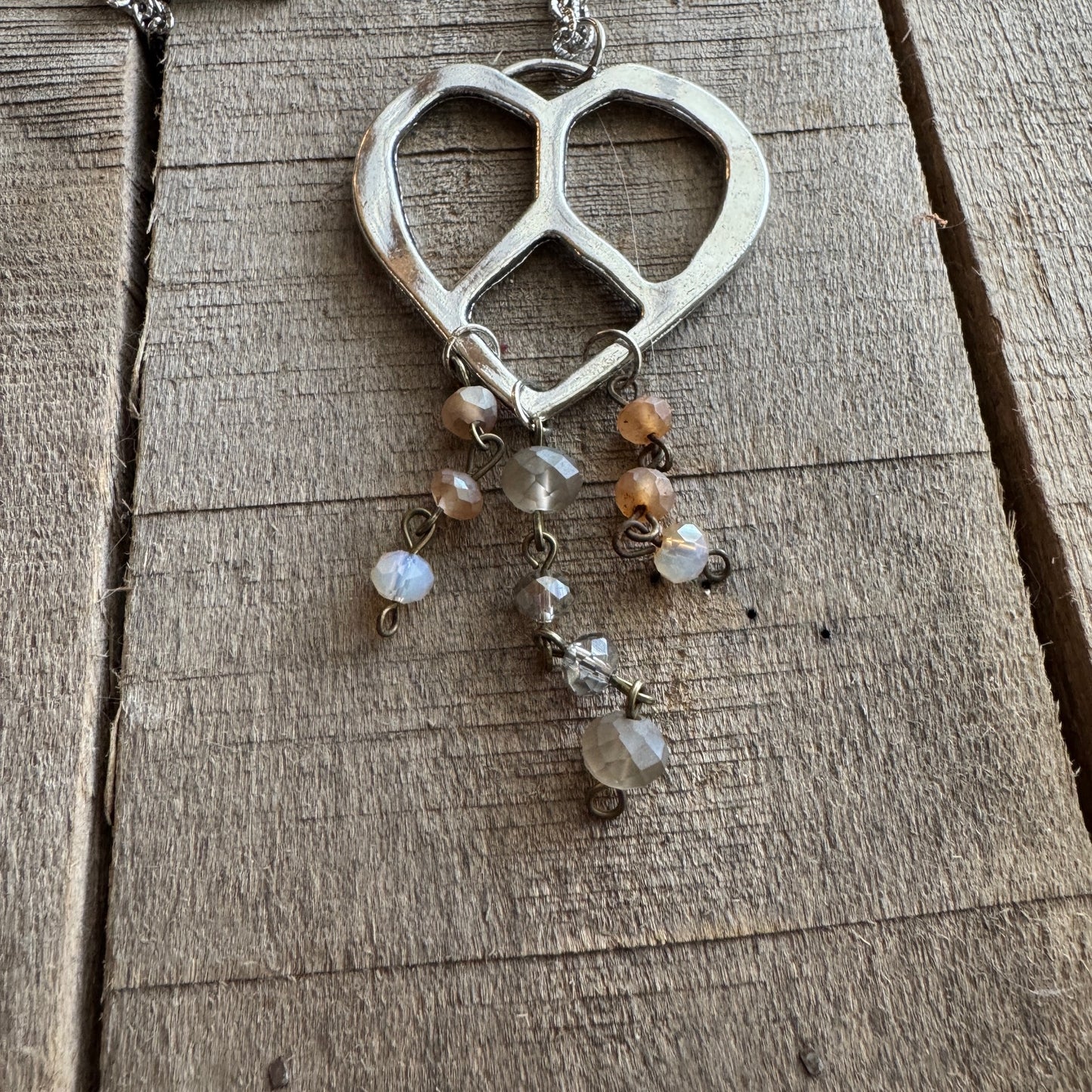 Silver Peace Heart Necklace with Bead Charms