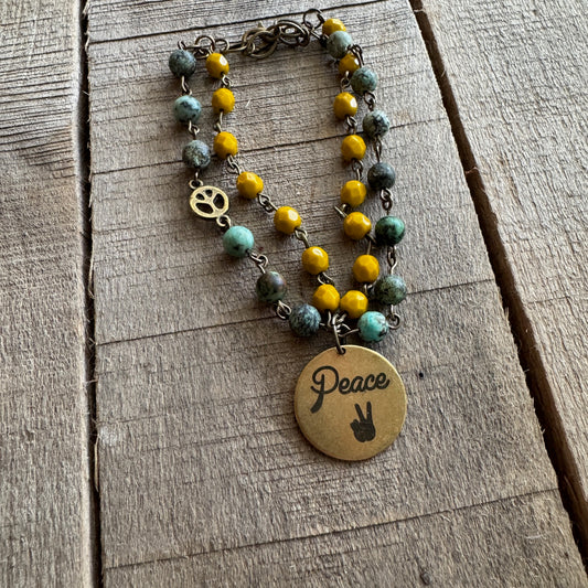 Boho Beaded Peace Hand Bracelet - Vintage Style Multi-Strand Bracelet with Charm