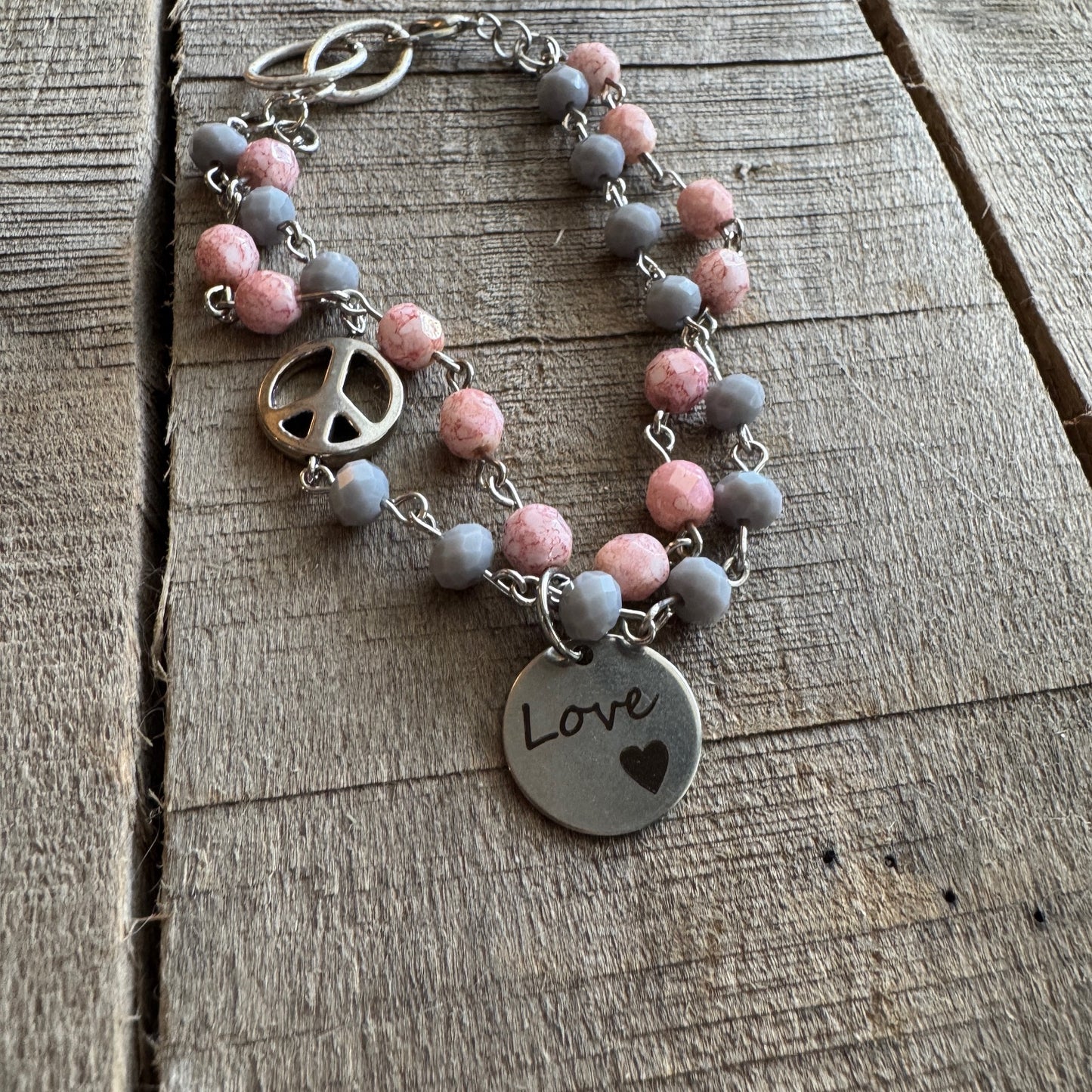 Boho Beaded Love Bracelet - Vintage Silver Multi-Strand Bracelet with Charm
