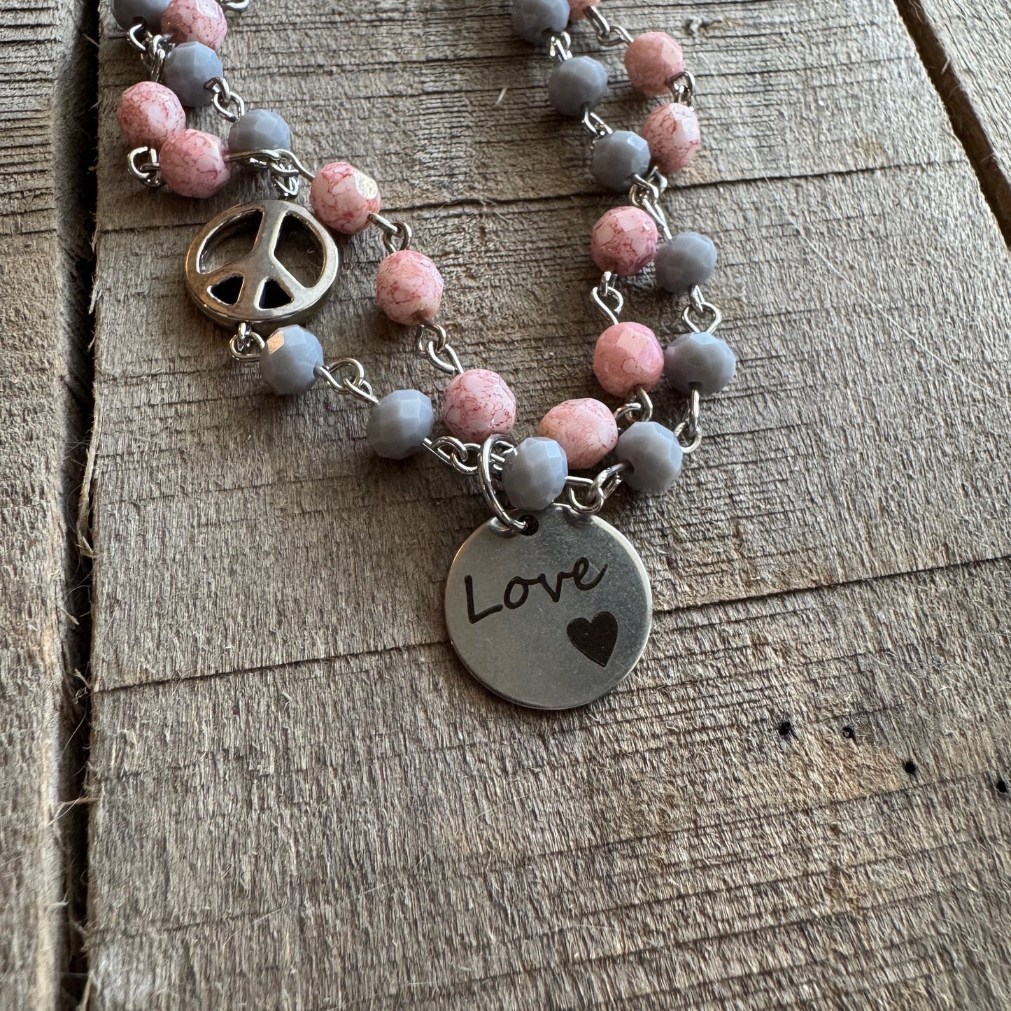 Boho Beaded Love Bracelet - Vintage Silver Multi-Strand Bracelet with Charm