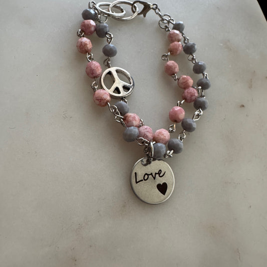 Boho Beaded Love Bracelet - Vintage Silver Multi-Strand Bracelet with Charm