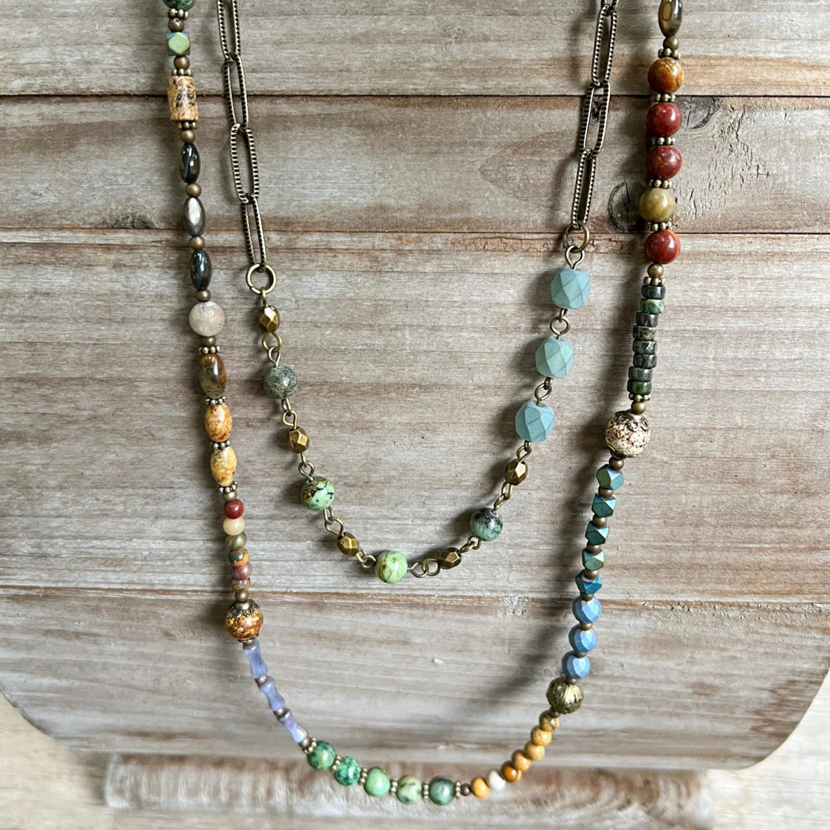 2 Layer Multi-Color Beaded Charm Necklace
