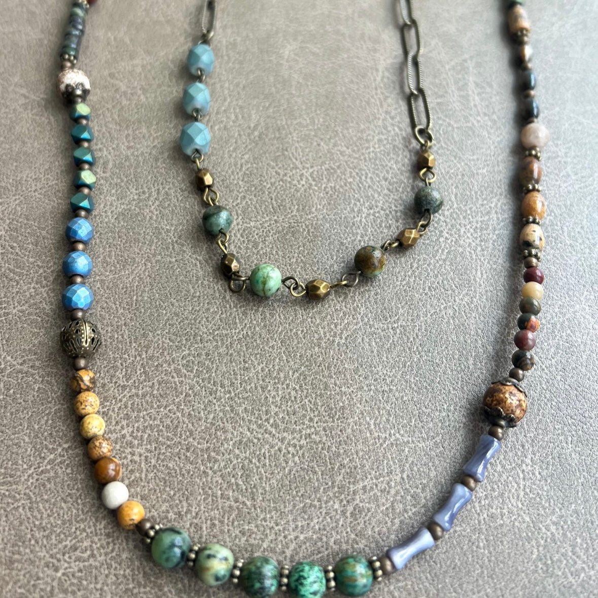 2 Layer Multi-Color Beaded Charm Necklace