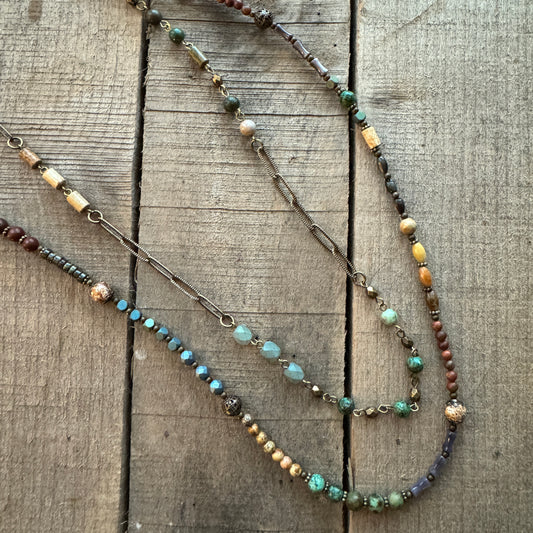 2 Layer Multi-Color Beaded Charm Necklace