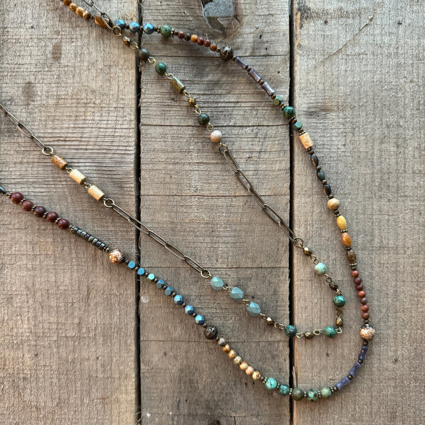 2 Layer Multi-Color Beaded Charm Necklace