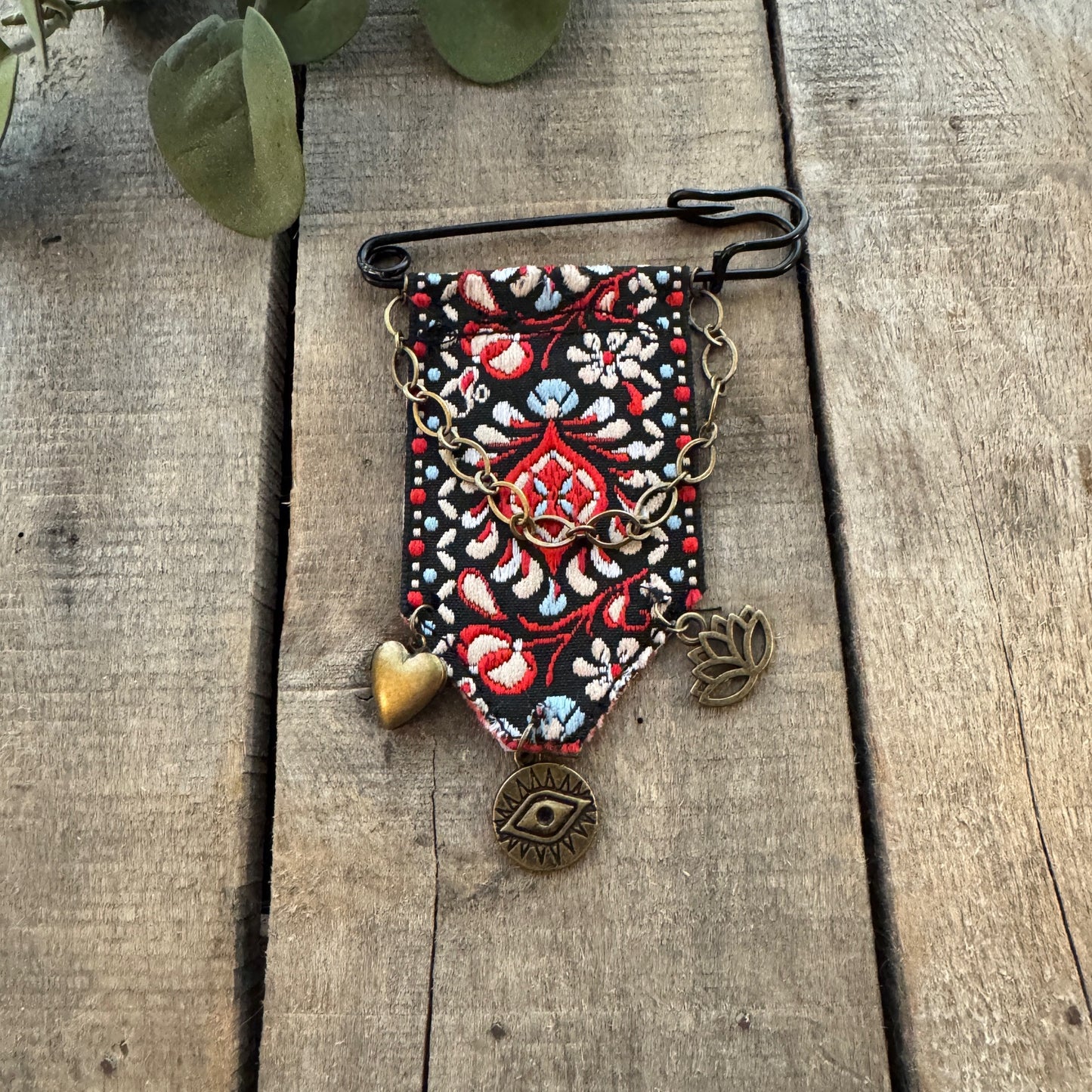 Preppy Bohemian Charm Heirloom Brooch in Bronze & Black - Free People Style