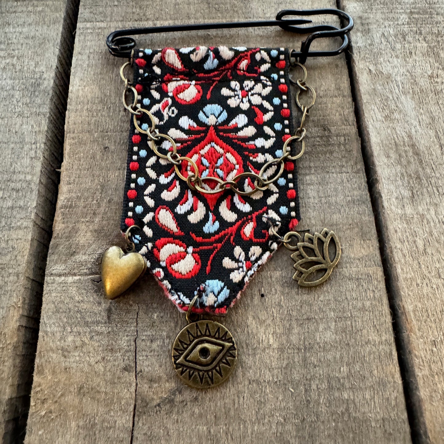 Preppy Bohemian Charm Heirloom Brooch in Bronze & Black - Free People Style