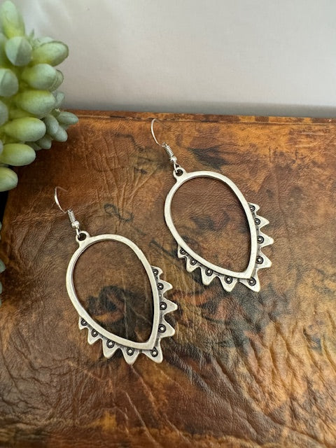 Antique Silver Open Boho Teardrop Shaped Earrings