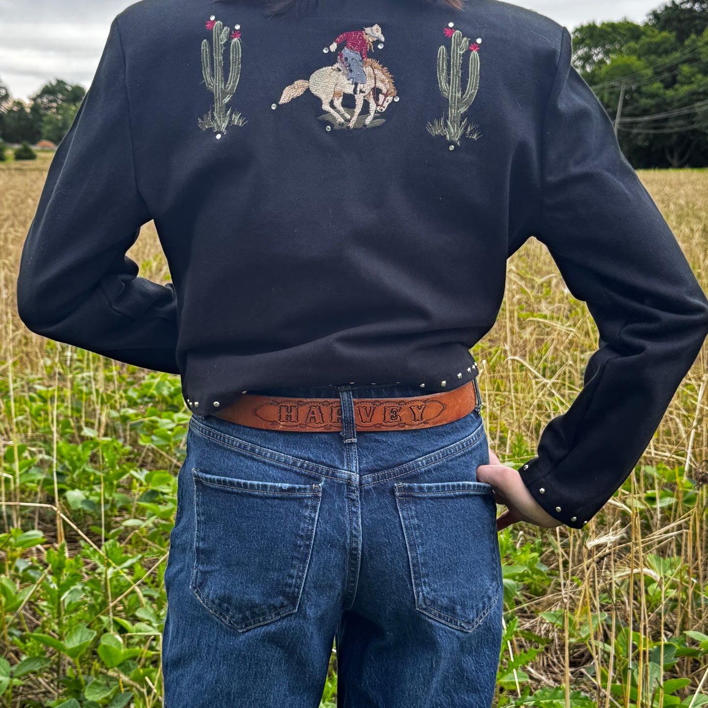 Gordon & James Denim Co. Western/Southwestern Cowboy Embroidered Medium Jacket with Cactus/ Black Cotton Jacket