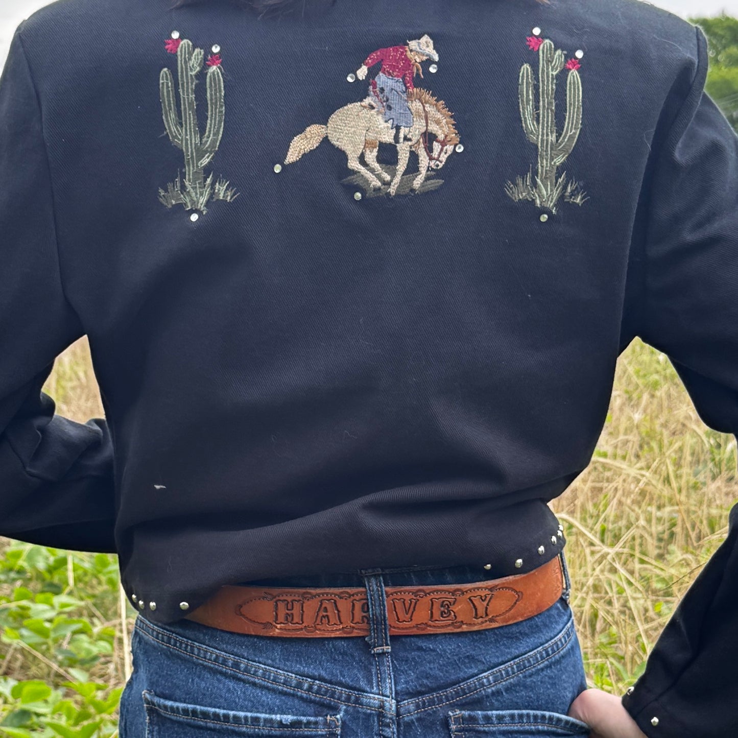 Gordon & James Denim Co. Western/Southwestern Cowboy Embroidered Medium Jacket with Cactus/ Black Cotton Jacket