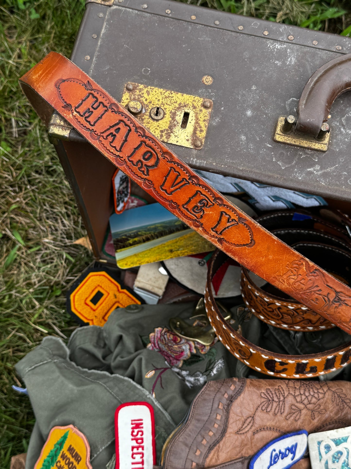 Vintage Leather Belt with Harvey Stamped Western Horse/Cactus Design