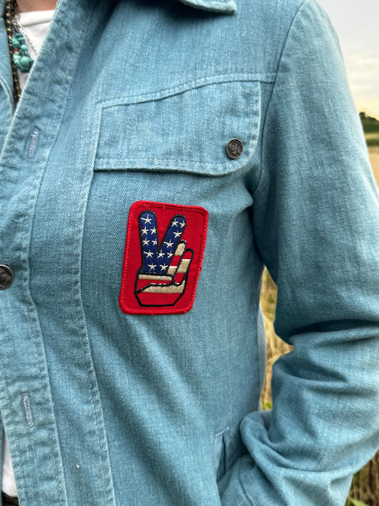 A Vintage Leisure Life Upcycled USA Denim Jacket - Western Retro Style - Blue Jacket