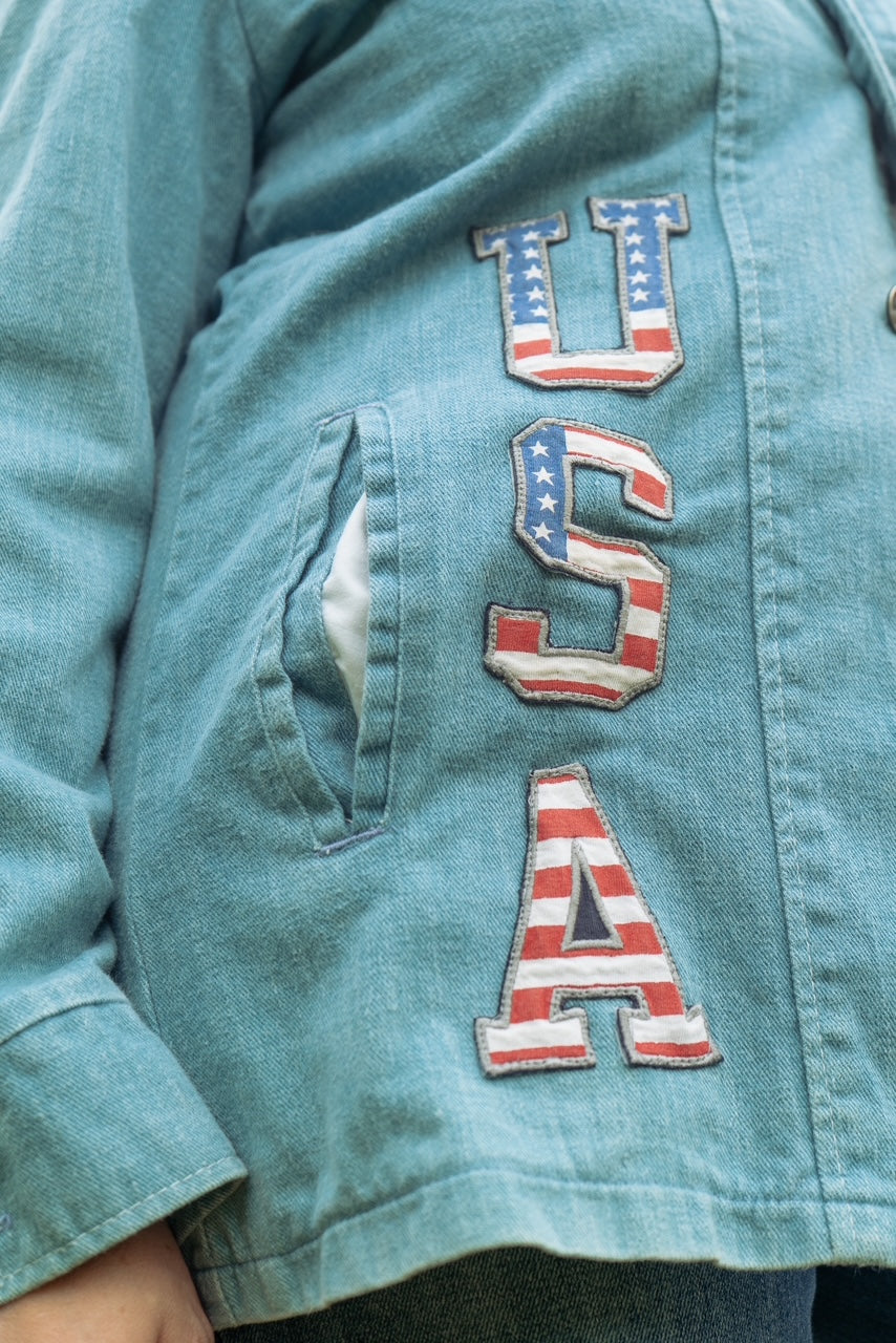 A Vintage Leisure Life Upcycled USA Denim Jacket - Western Retro Style - Blue Jacket