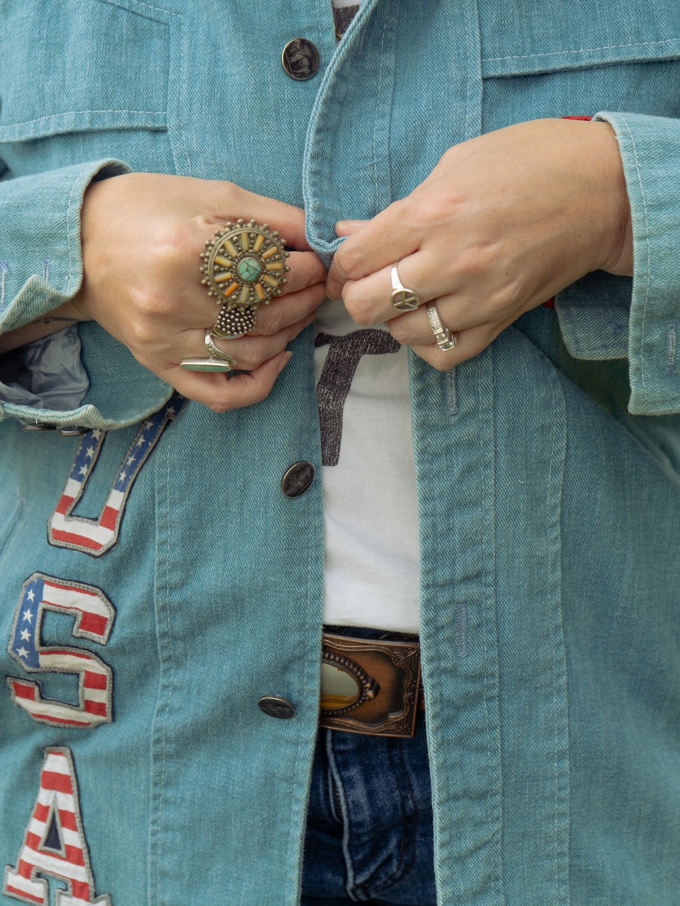 A Vintage Leisure Life Upcycled USA Denim Jacket - Western Retro Style - Blue Jacket
