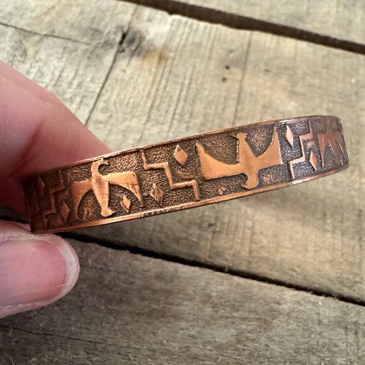 Solid Copper Native Designs Cuff Bracelet, Phoenix Birds Embossed