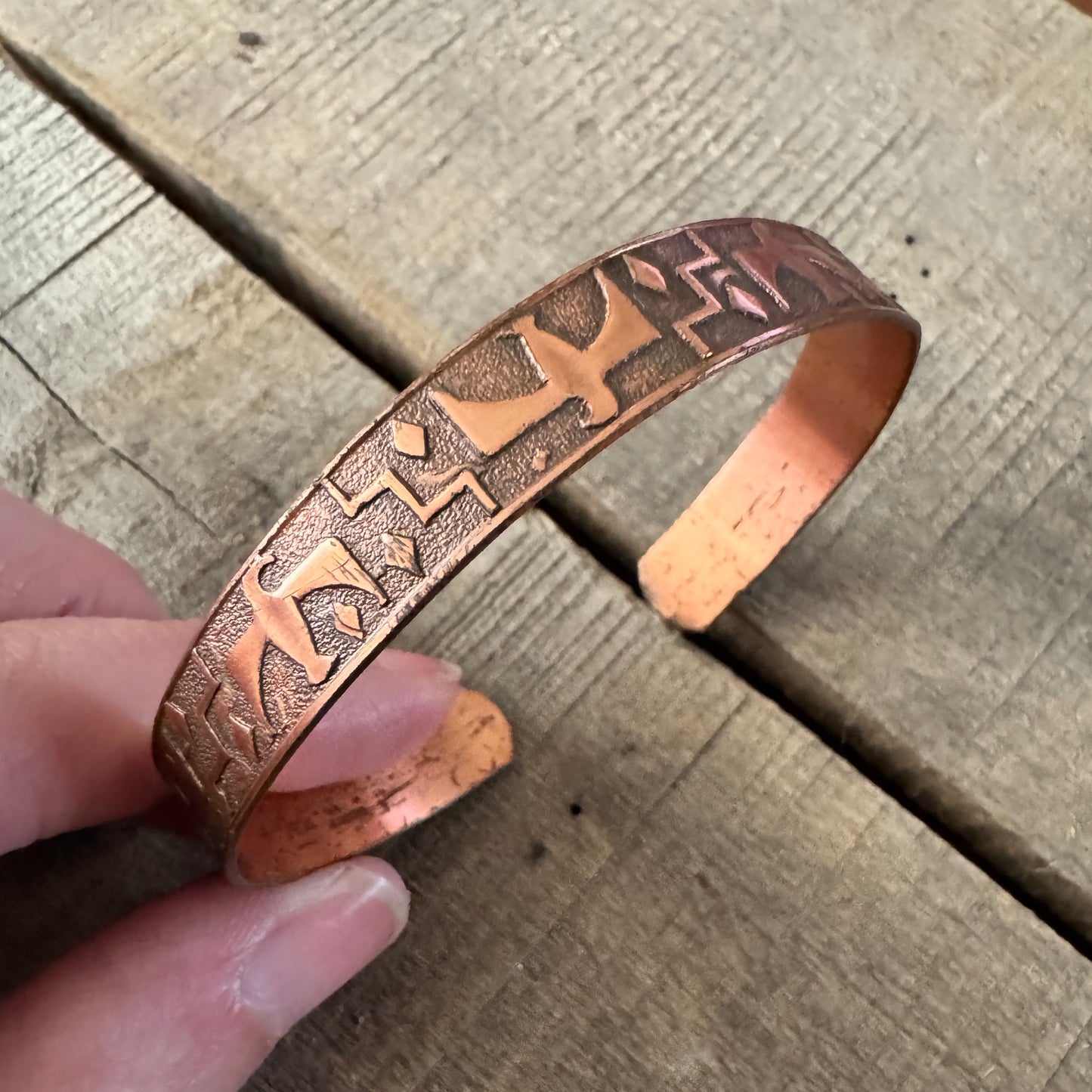 Solid Copper Native Designs Cuff Bracelet, Phoenix Birds Embossed