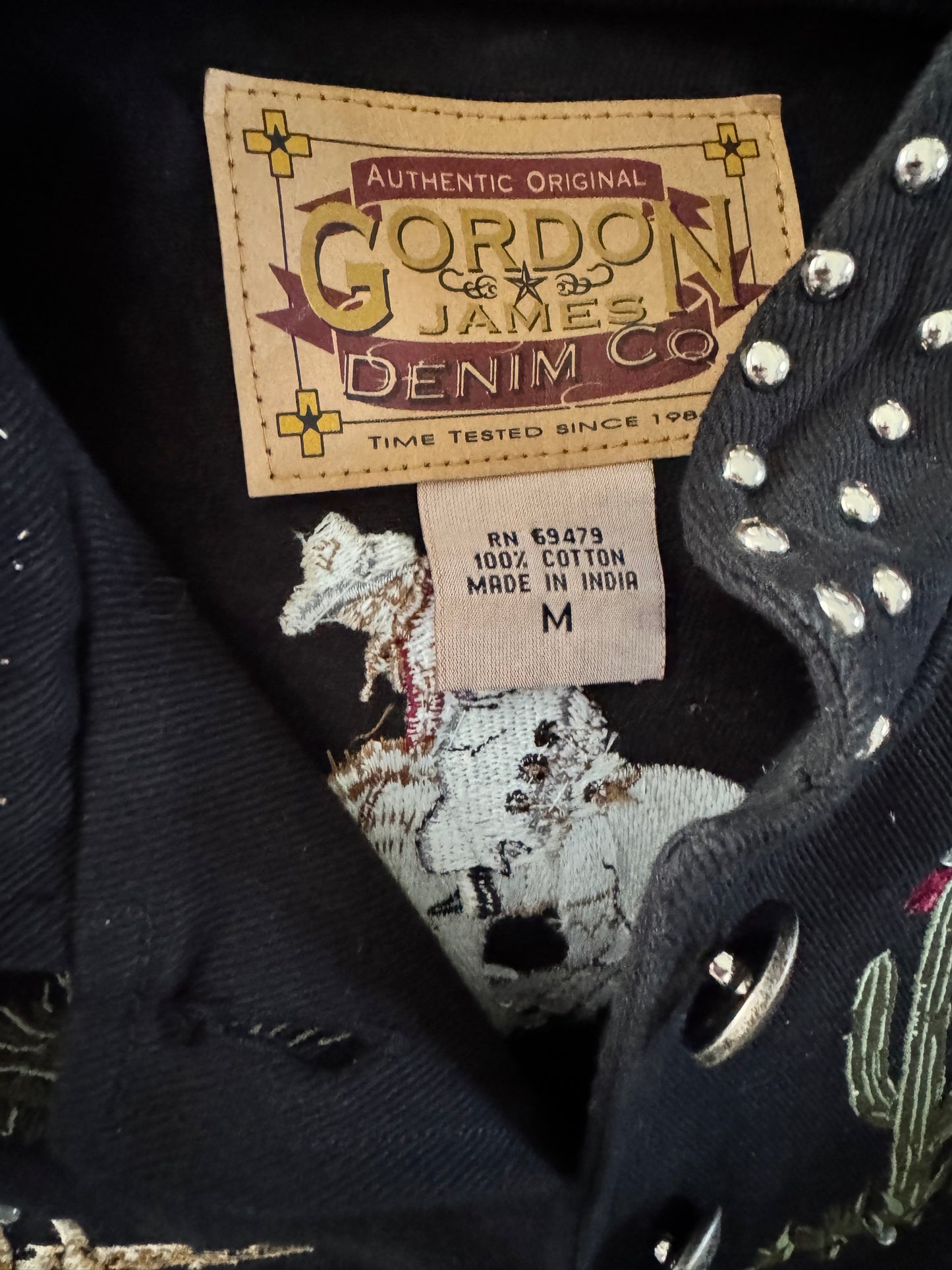 Gordon & James Denim Co. Western/Southwestern Cowboy Embroidered Medium Jacket with Cactus/ Black Cotton Jacket