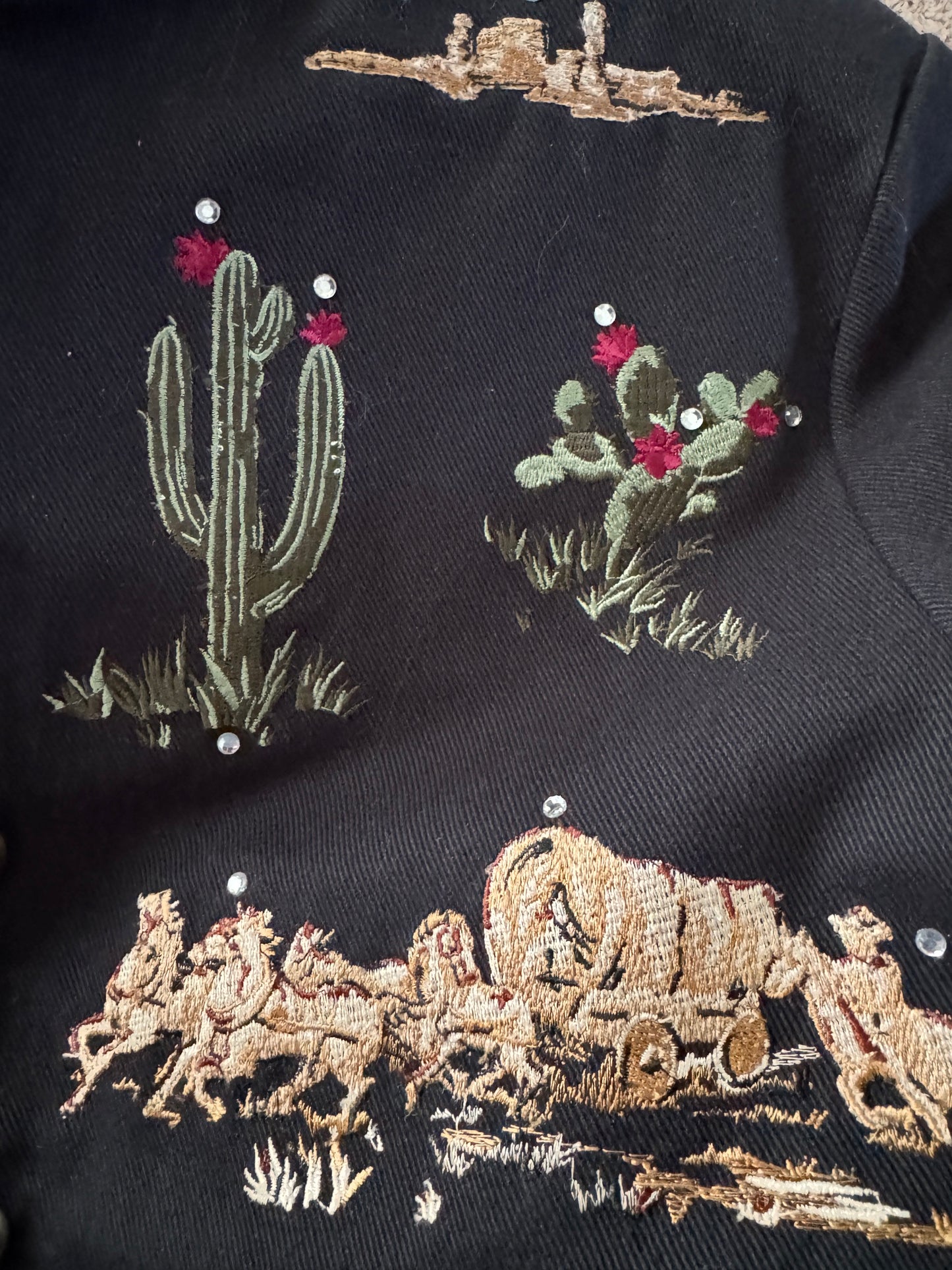 Gordon & James Denim Co. Western/Southwestern Cowboy Embroidered Medium Jacket with Cactus/ Black Cotton Jacket