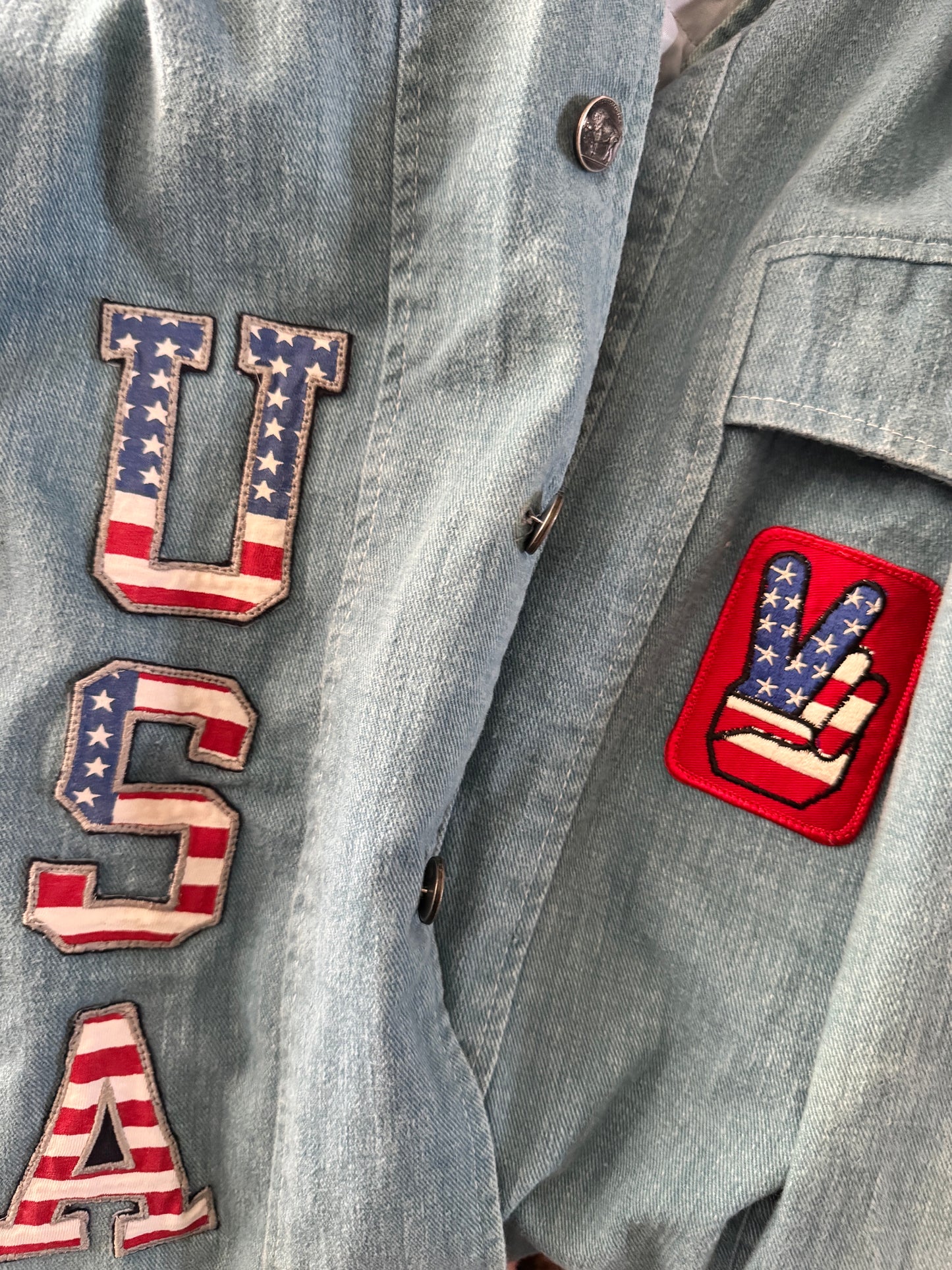 A Vintage Leisure Life Upcycled USA Denim Jacket - Western Retro Style - Blue Jacket
